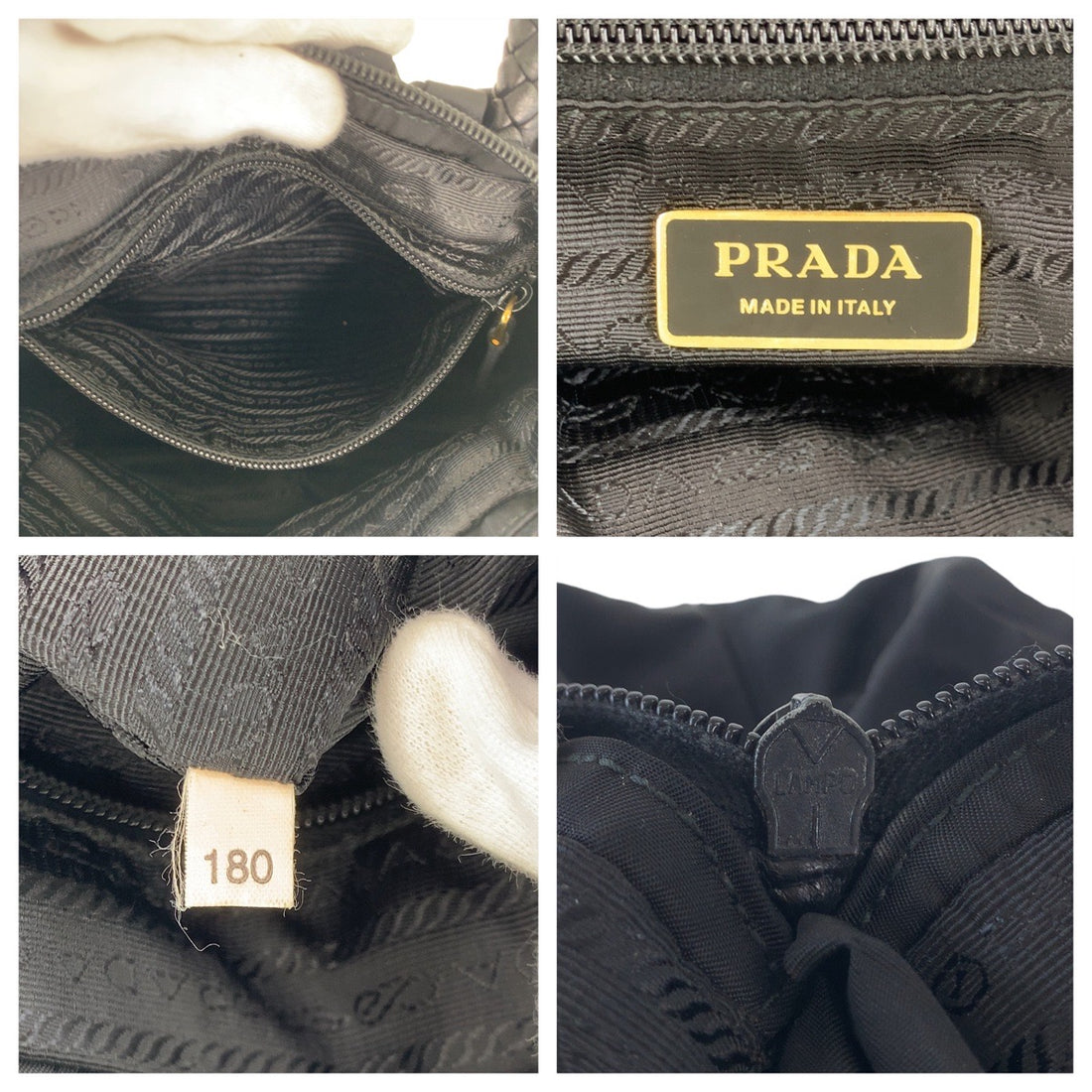 Prada Nylon Leather Black Gold Tote Bag