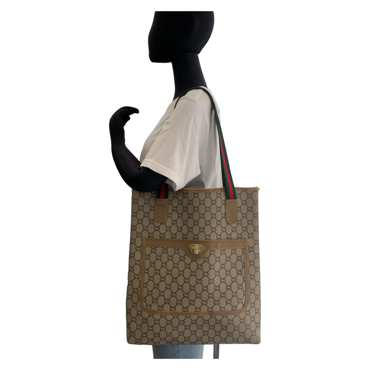 Gucci Vintage GG Supreme Canvas Leather Tote Bag