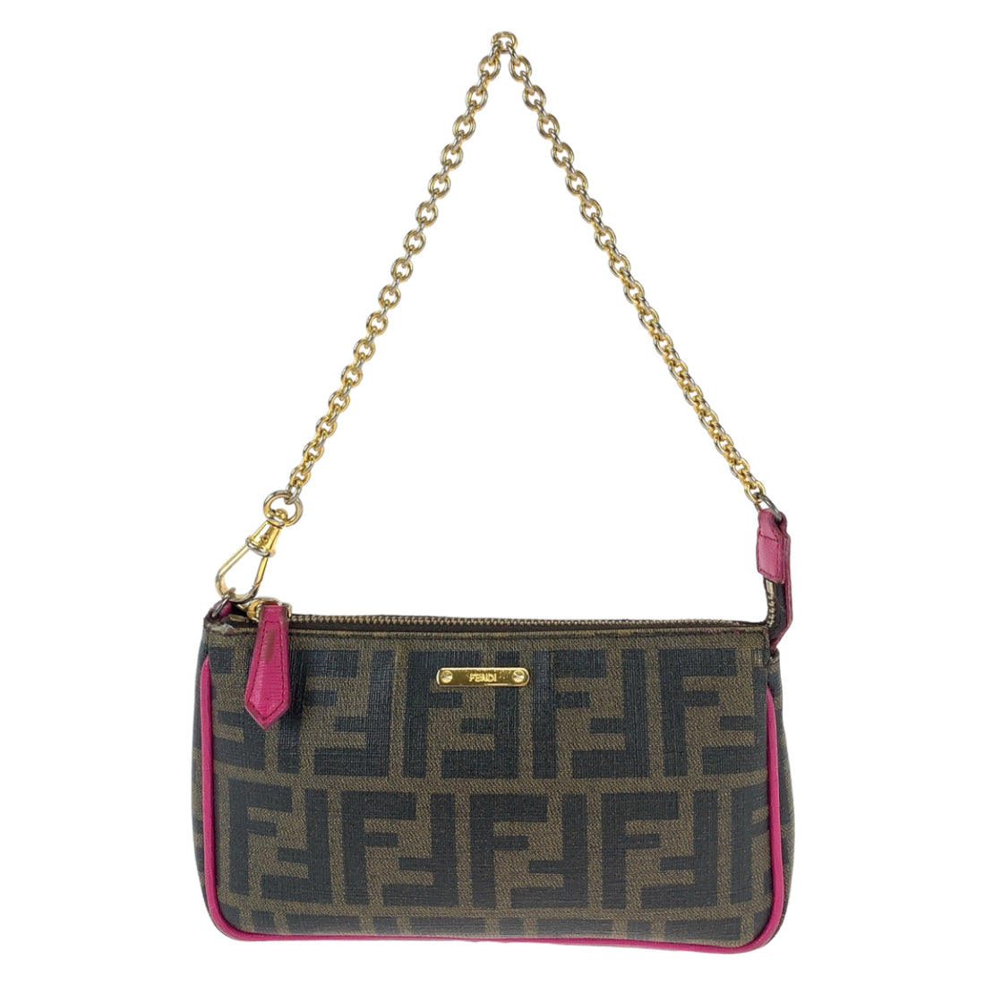 Fendi Leather Zucca Pattern Brown Pink Gold Handbag