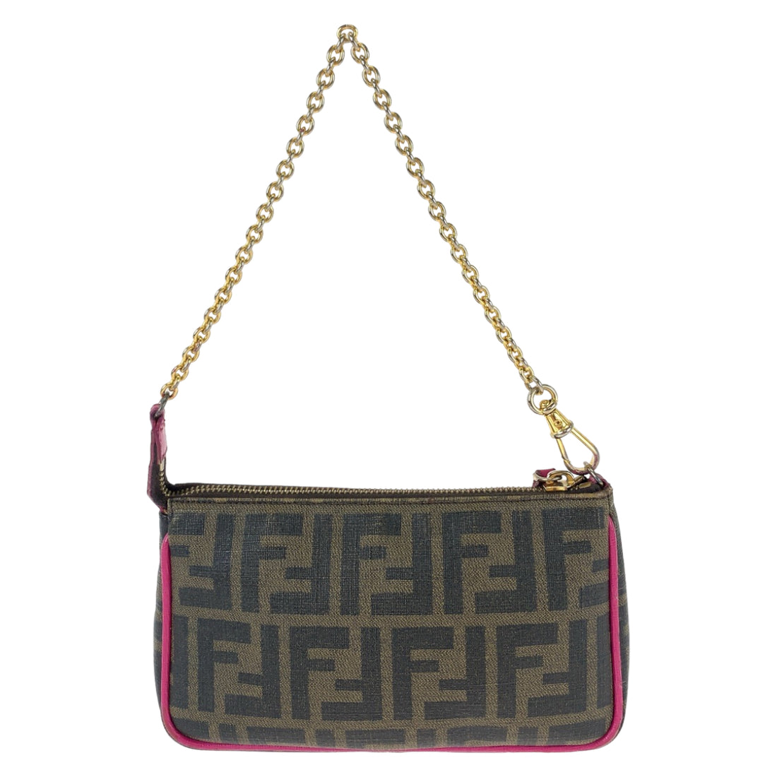 Fendi Leather Zucca Pattern Brown Pink Gold Handbag