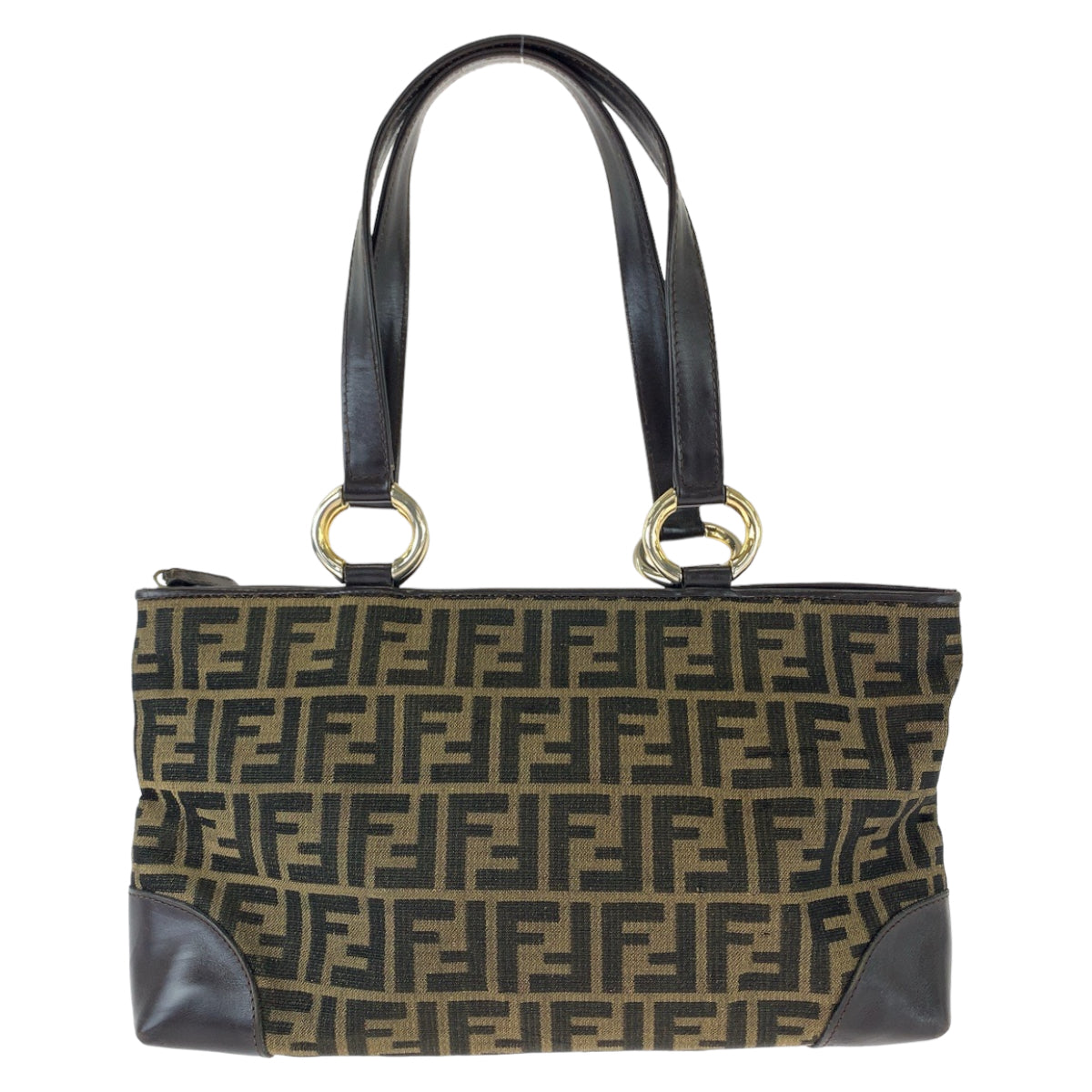 Fendi Zucca Canvas Handbag Brown Gold Hardware