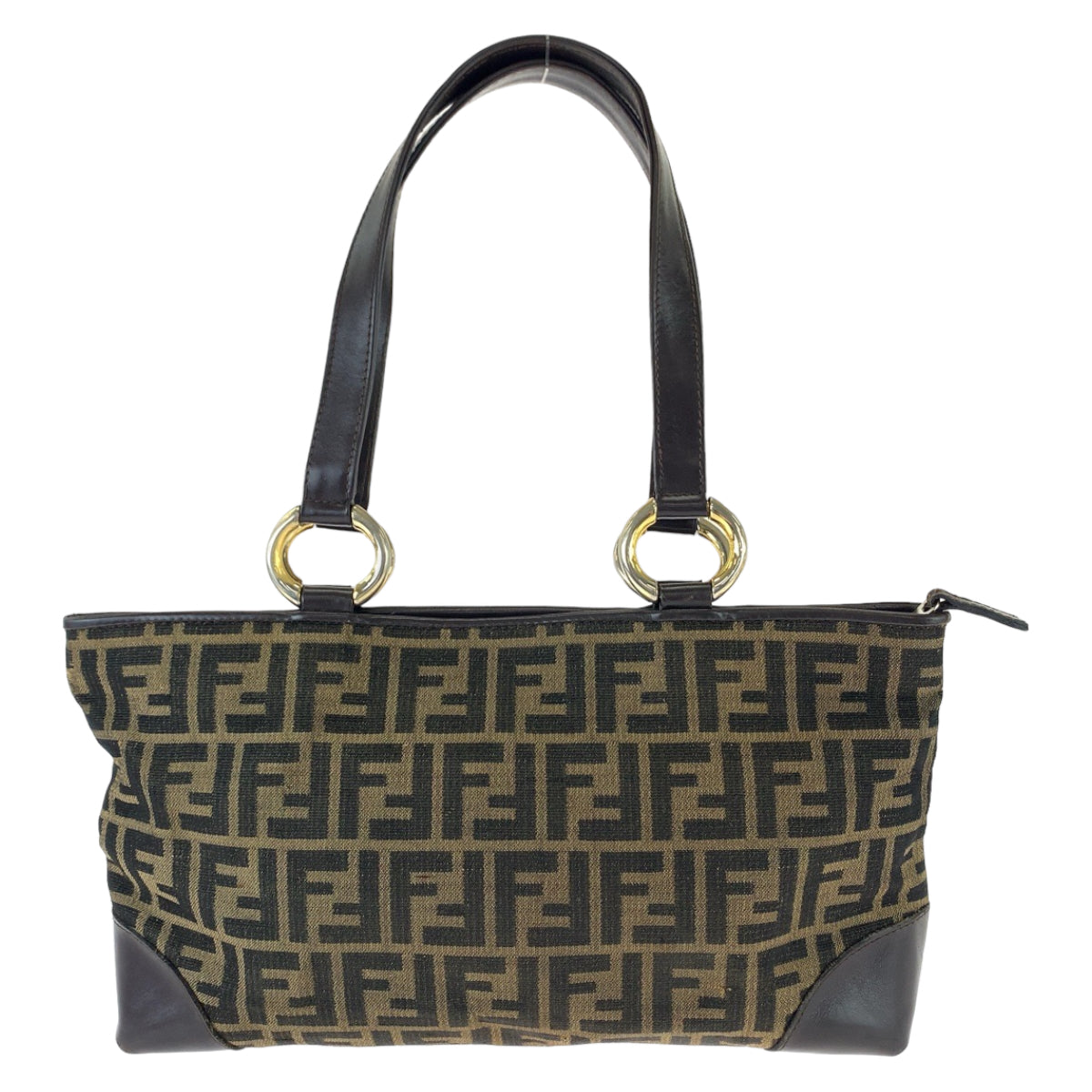 Fendi Zucca Canvas Handbag Brown Gold Hardware