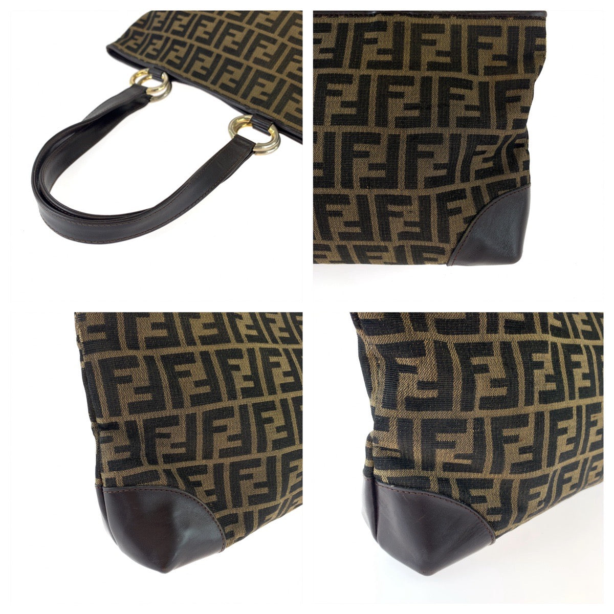 Fendi Zucca Canvas Handbag Brown Gold Hardware