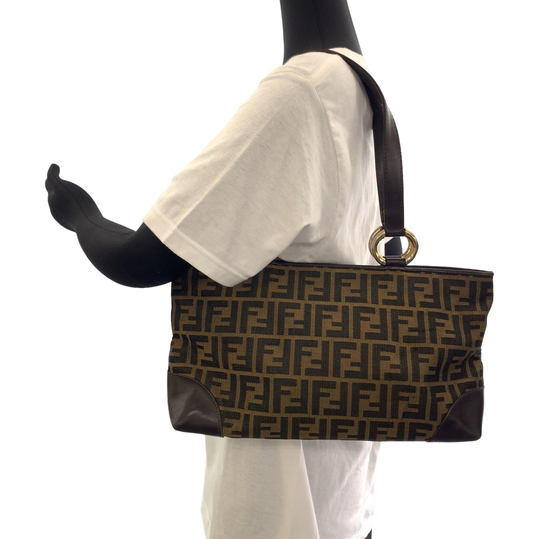 Fendi Zucca Canvas Handbag Brown Gold Hardware