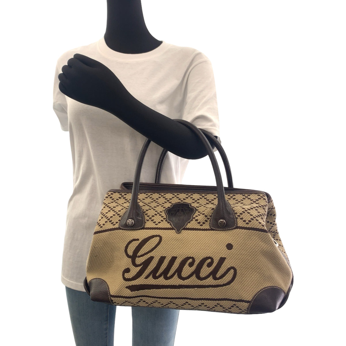 Gucci Diamante Canvas Boston Bag 181494 in Very Good Condition