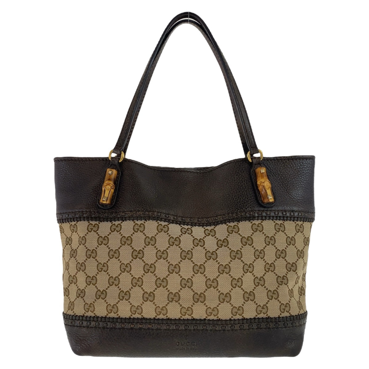 Gucci Bamboo GG Canvas Leather Tote Bag