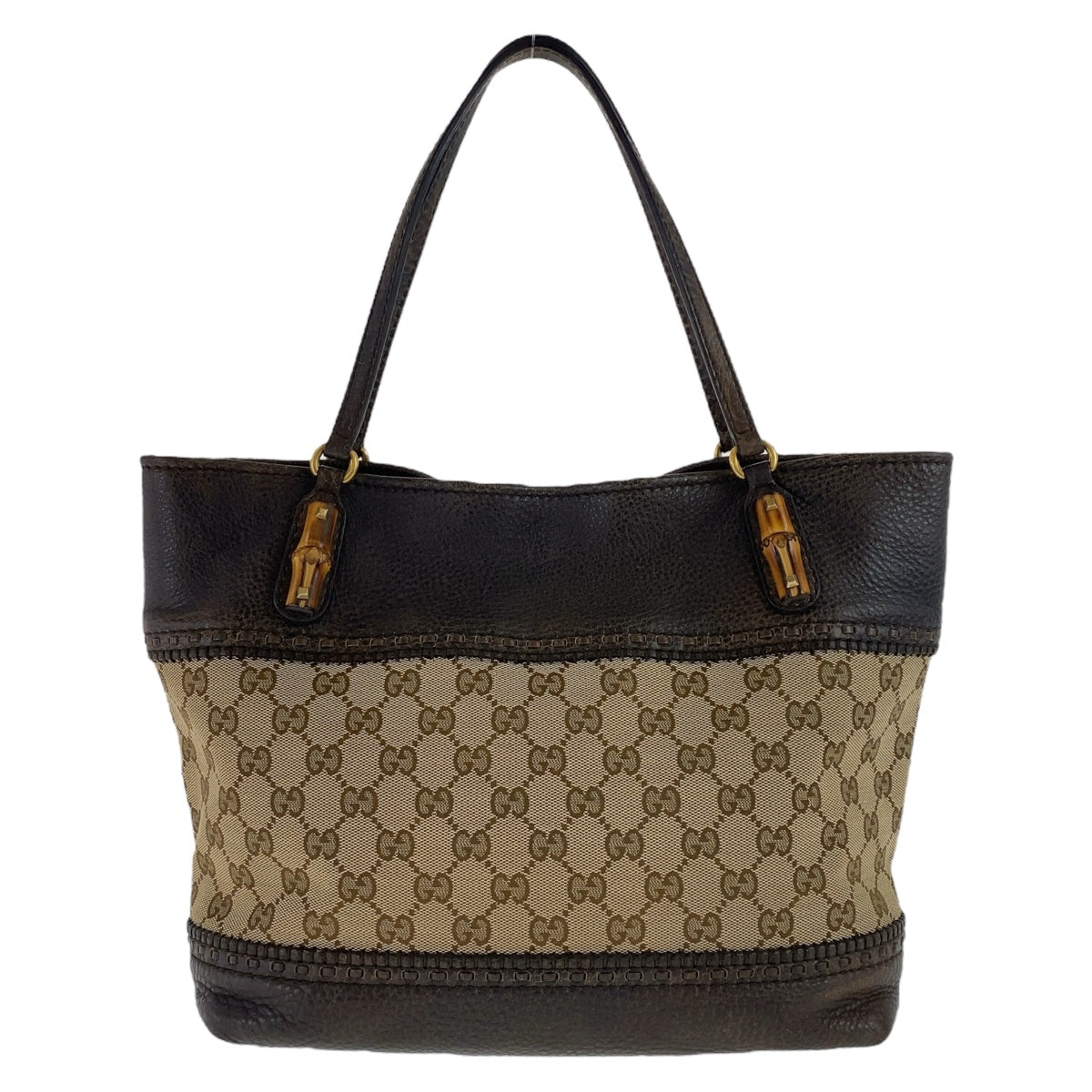 Gucci Bamboo GG Canvas Leather Tote Bag