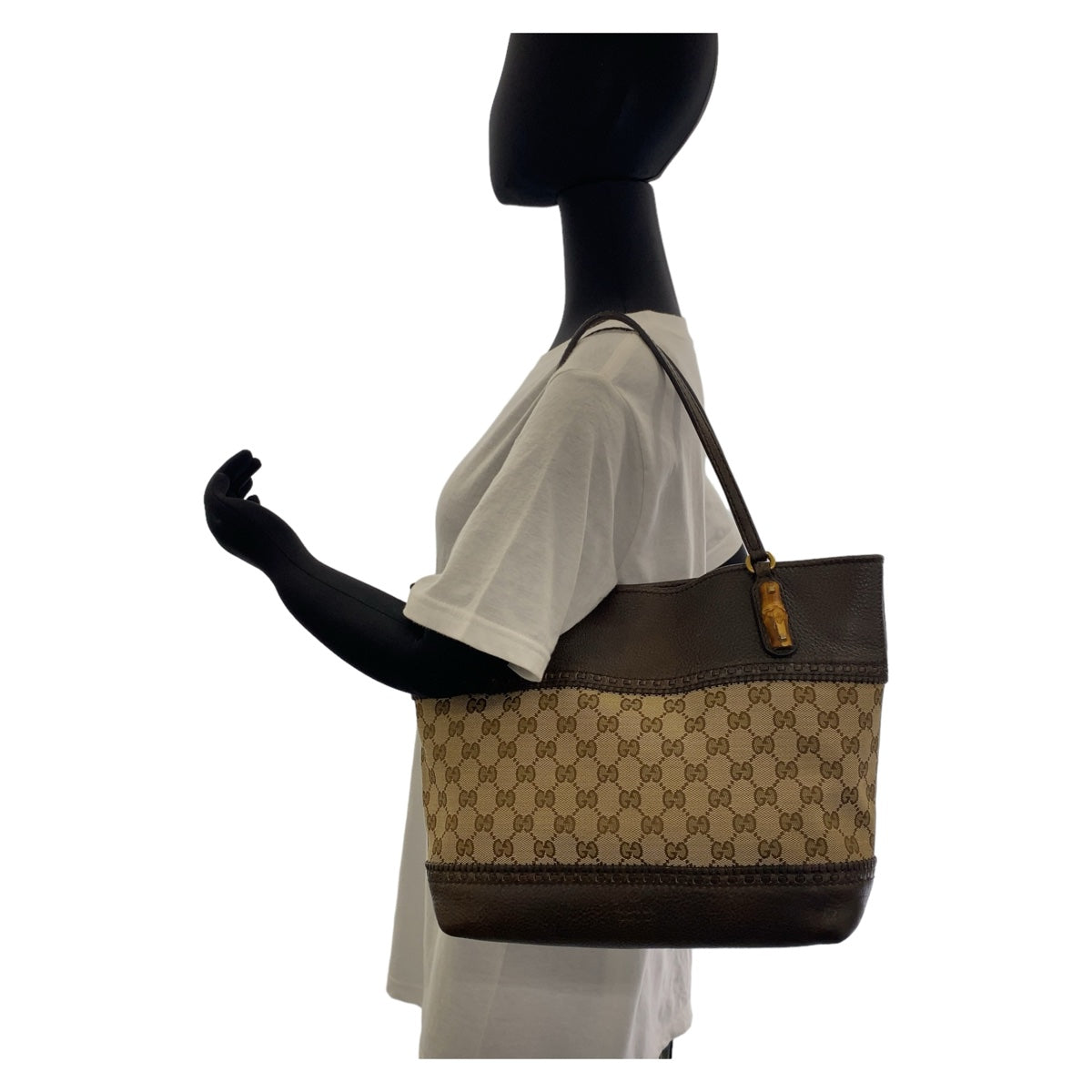 Gucci Bamboo GG Canvas Leather Tote Bag