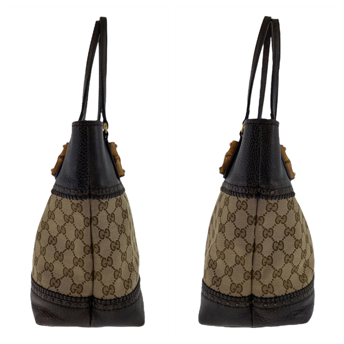 Gucci Bamboo GG Canvas Leather Tote Bag