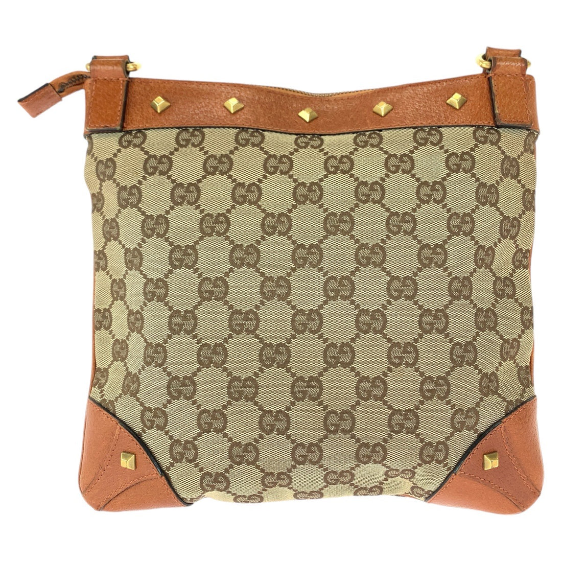 Gucci GG Canvas Leather Studded Brown Shoulder Bag