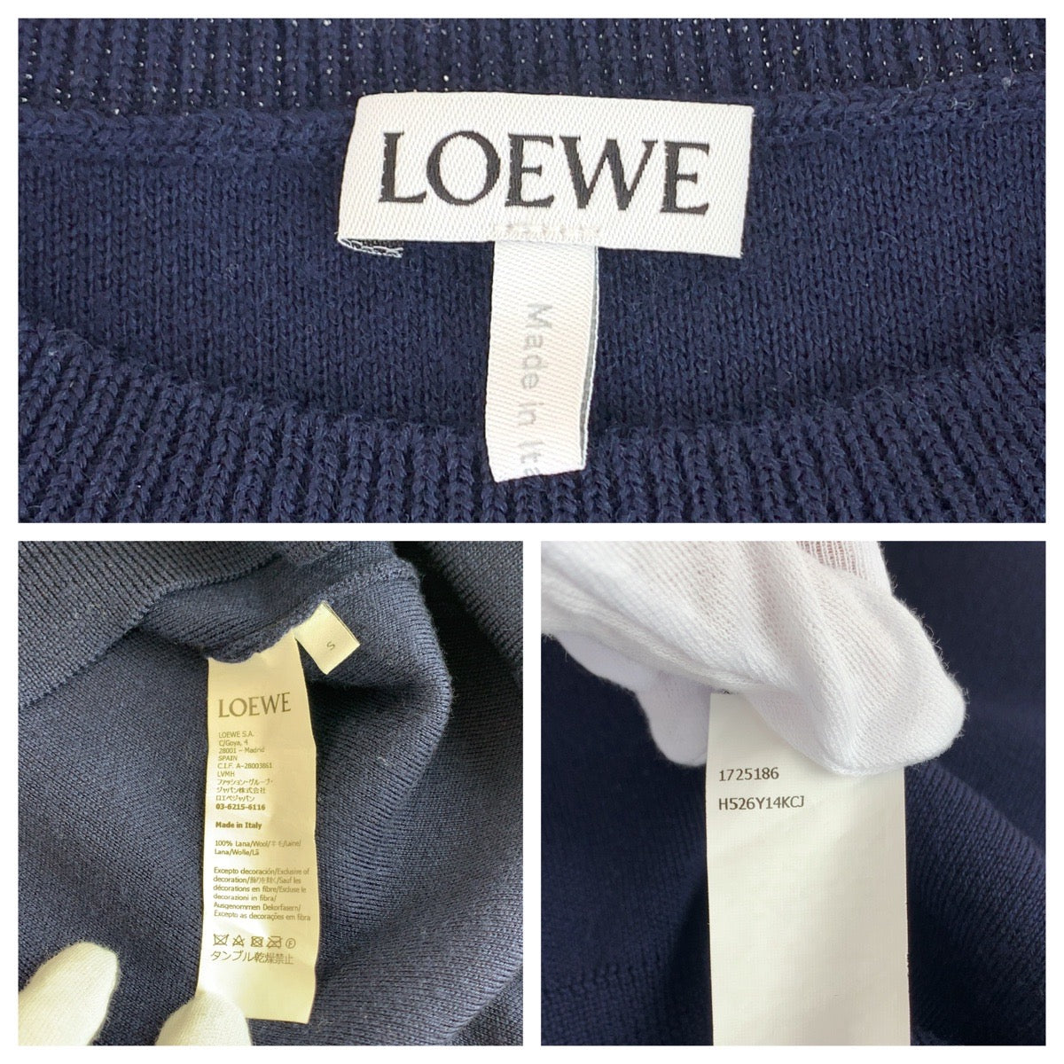 Loewe Wool Heart Logo Sweater Navy Blue Size S in Very Good Condition