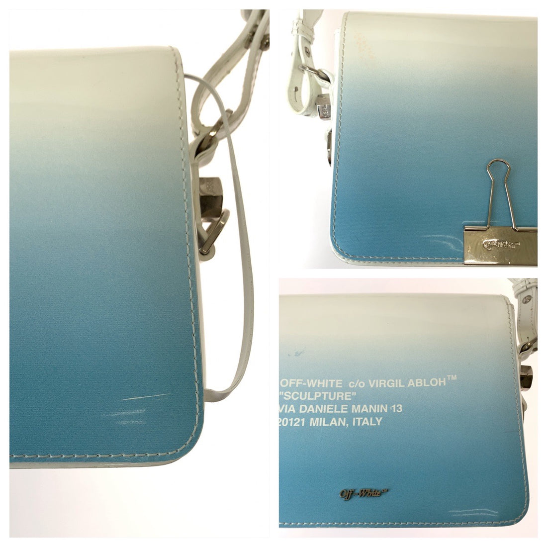 Off-White Patent Binder Clip Shoulder Bag