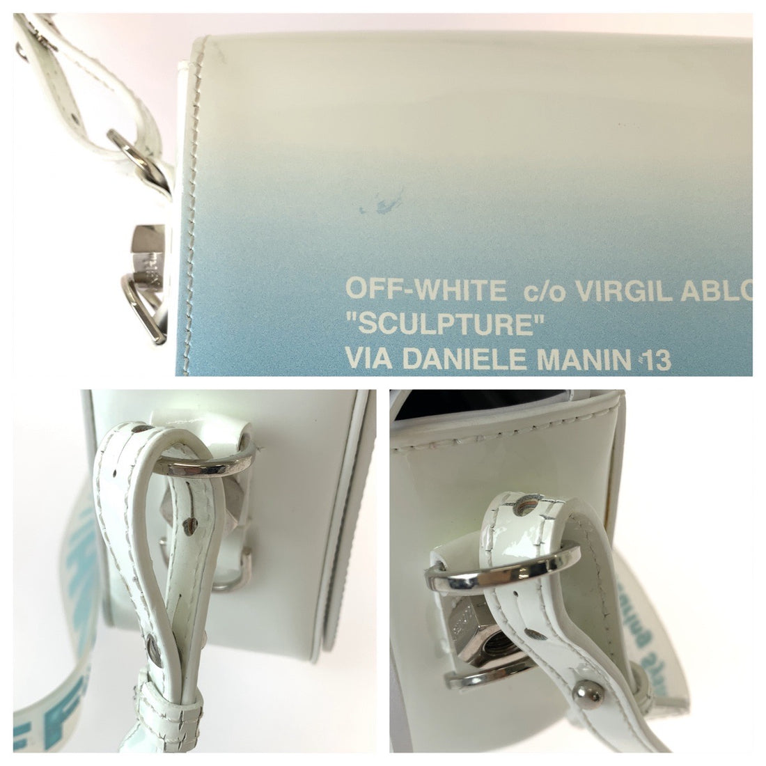 Off-White Patent Binder Clip Shoulder Bag