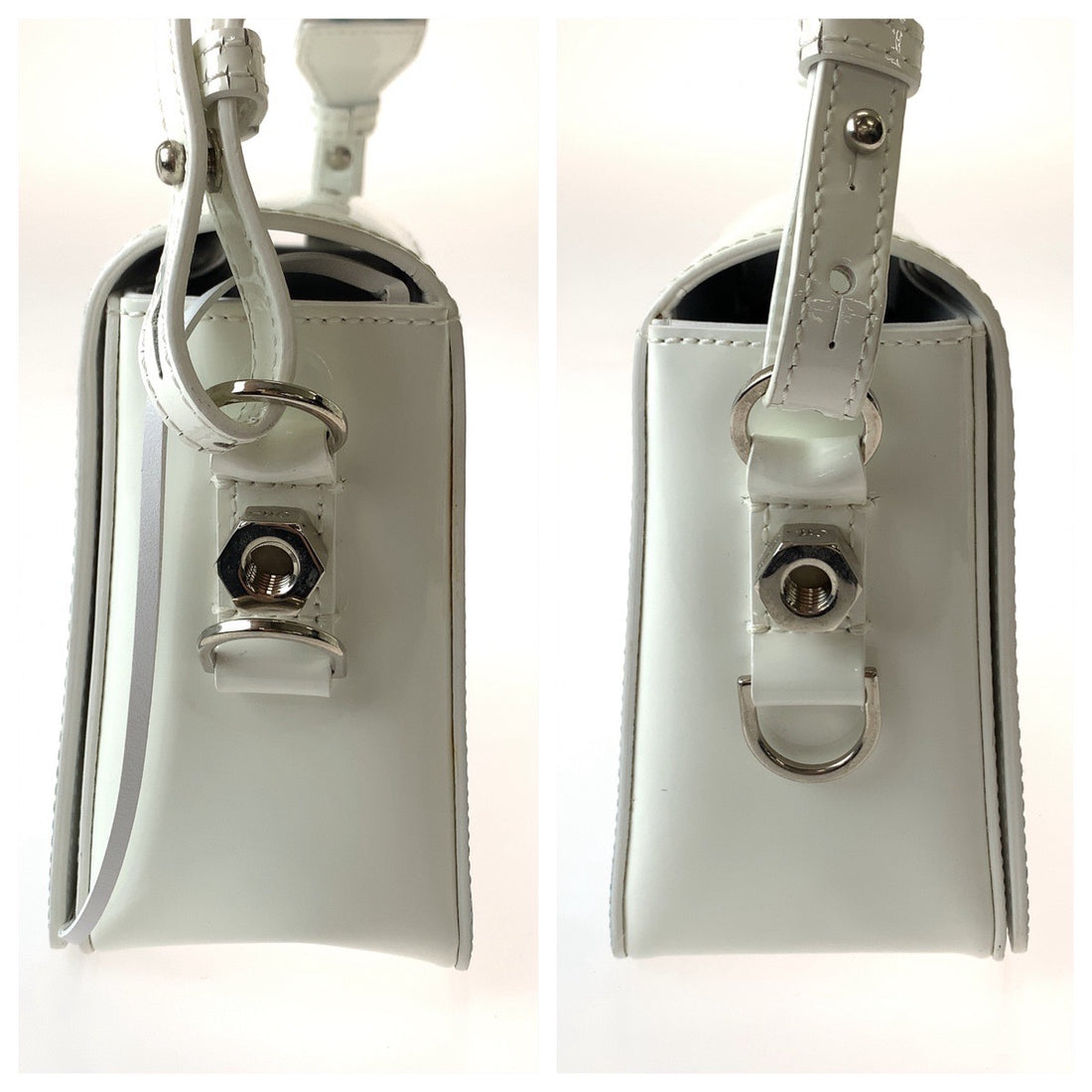 Off-White Patent Binder Clip Shoulder Bag