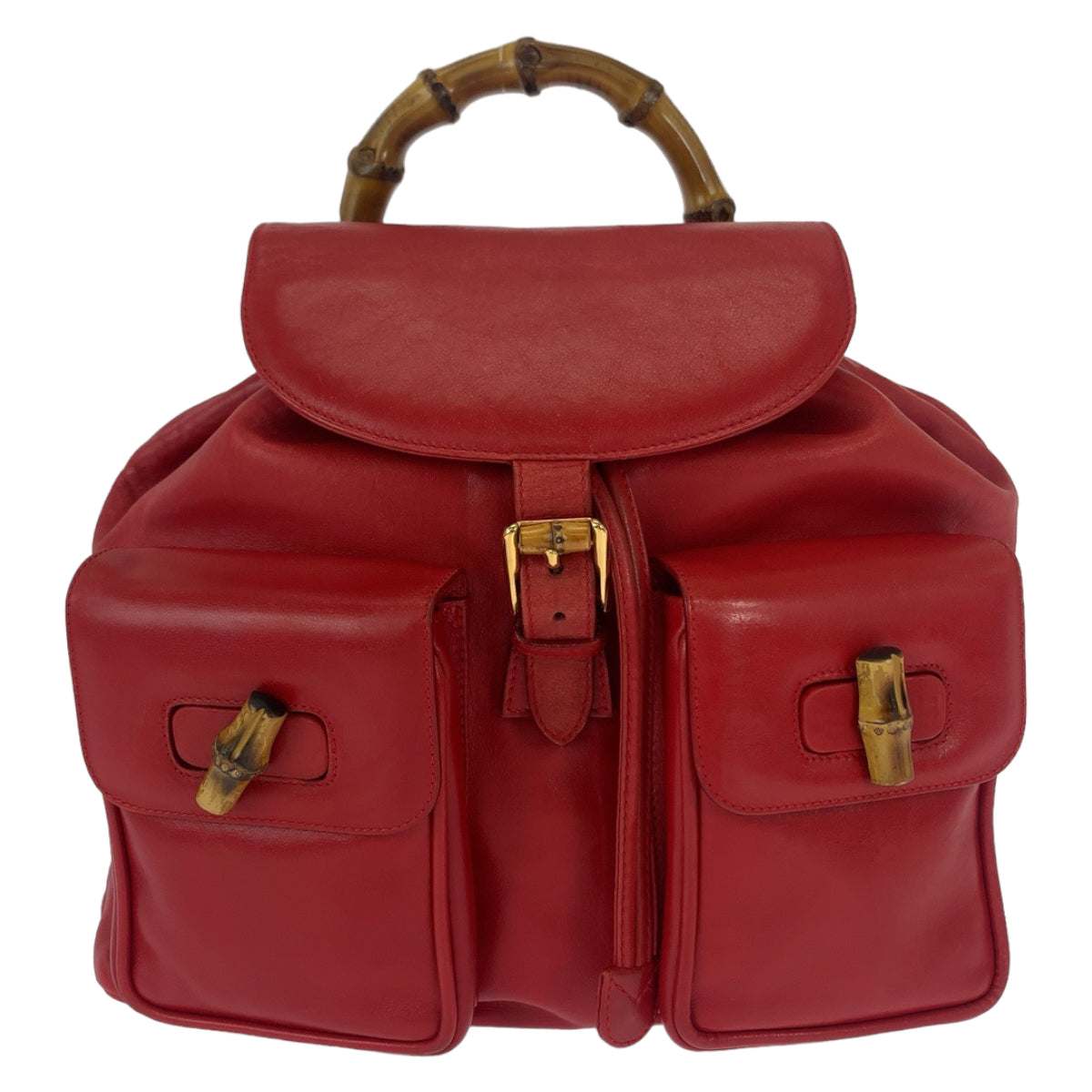 Gucci Bamboo Leather Backpack Red Gold Hardware