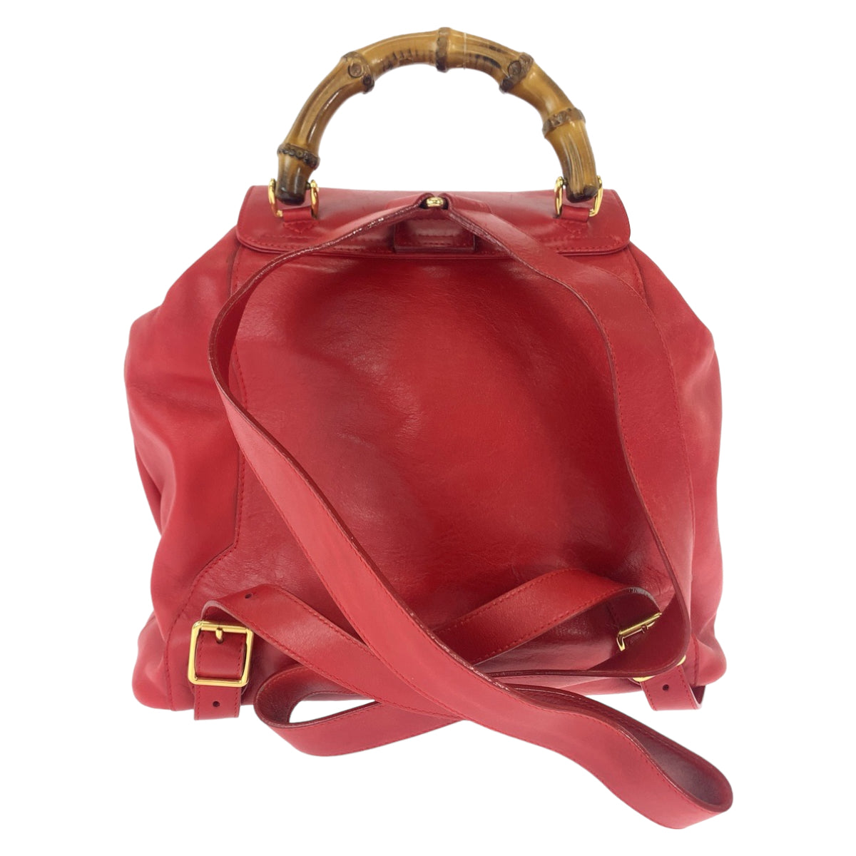 Gucci Bamboo Leather Backpack Red Gold Hardware