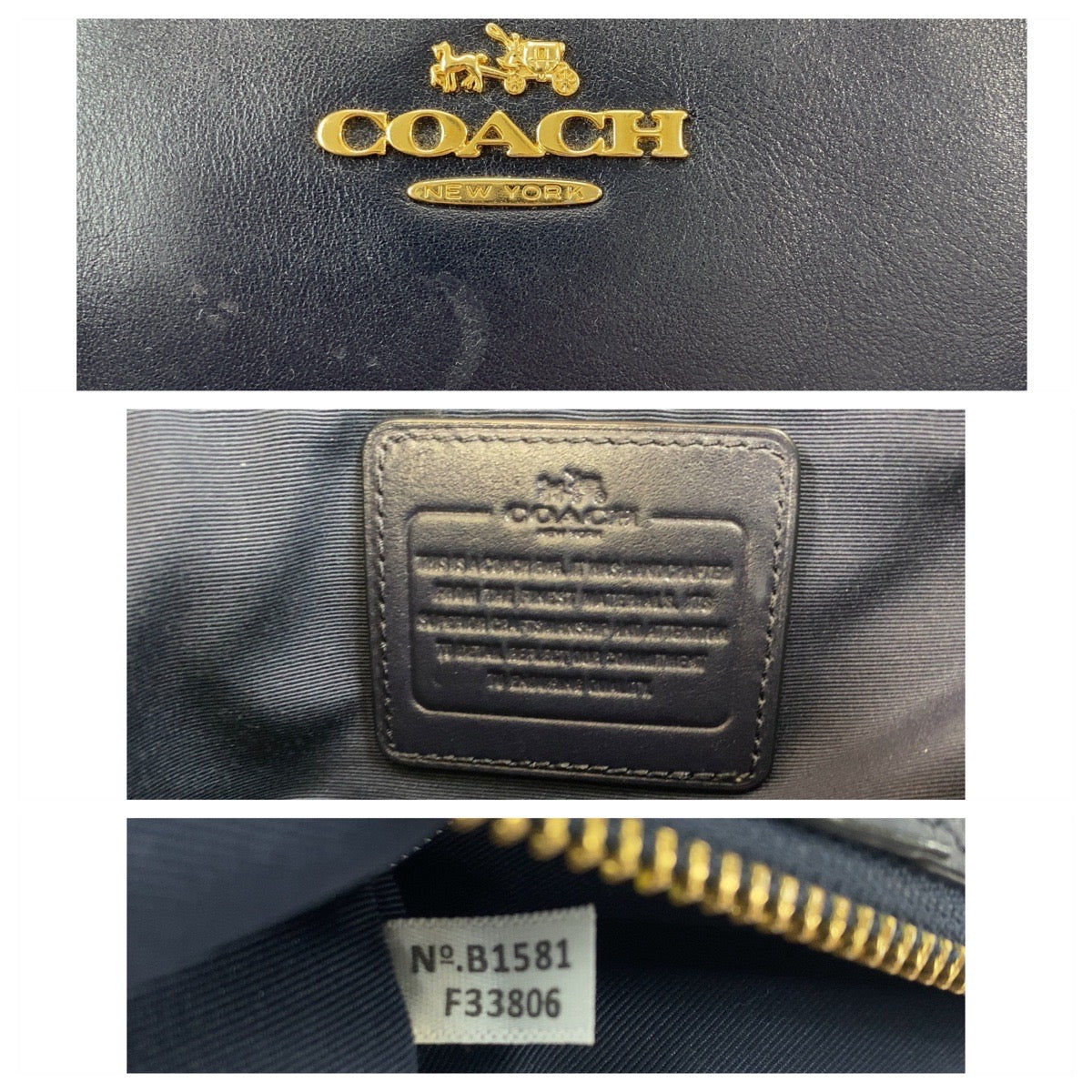 Coach Leather Tote Bag Navy Gold Hardware in Very Good Condition