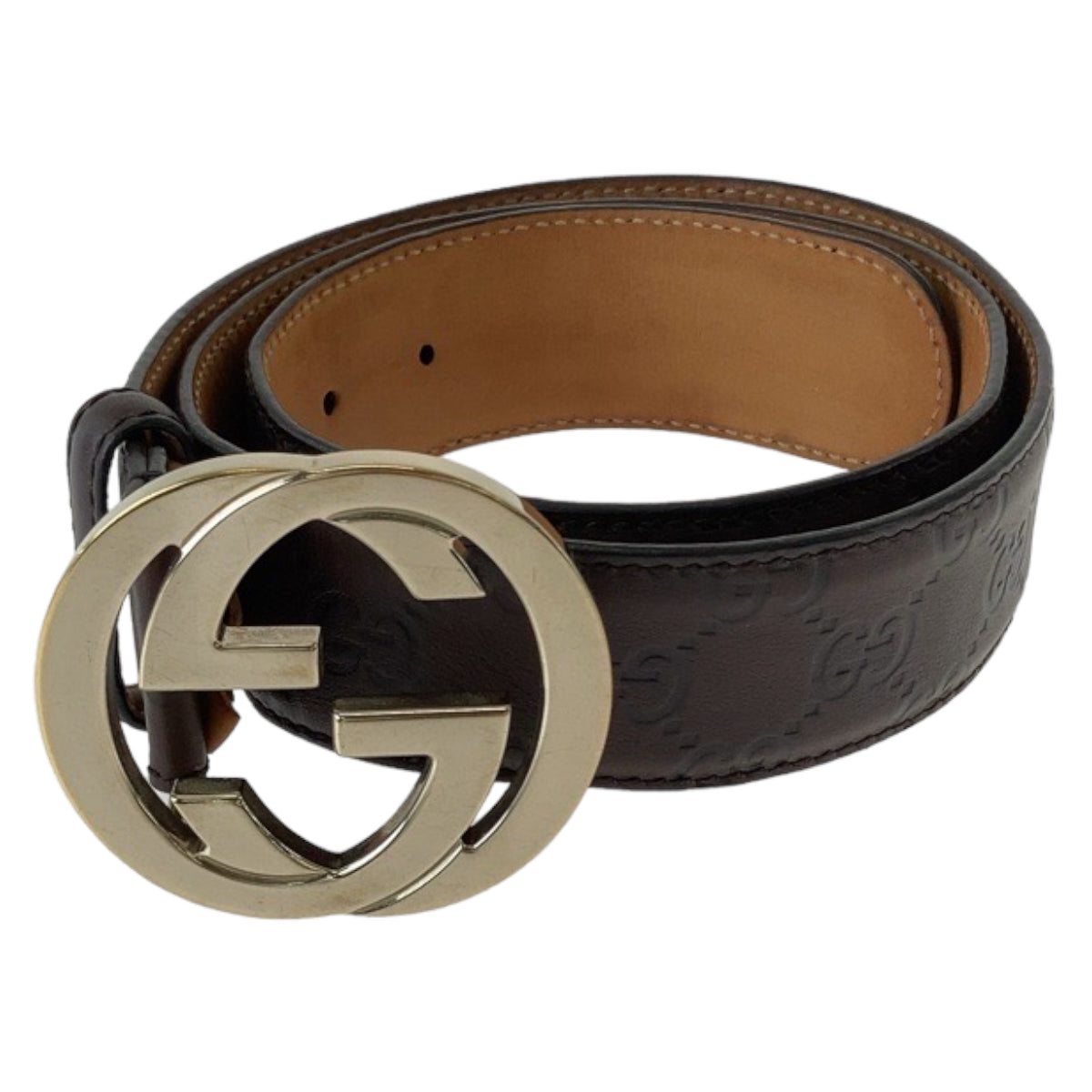 Gucci Leather Interlocking Belt Brown Gold Hardware in Very Good Condition