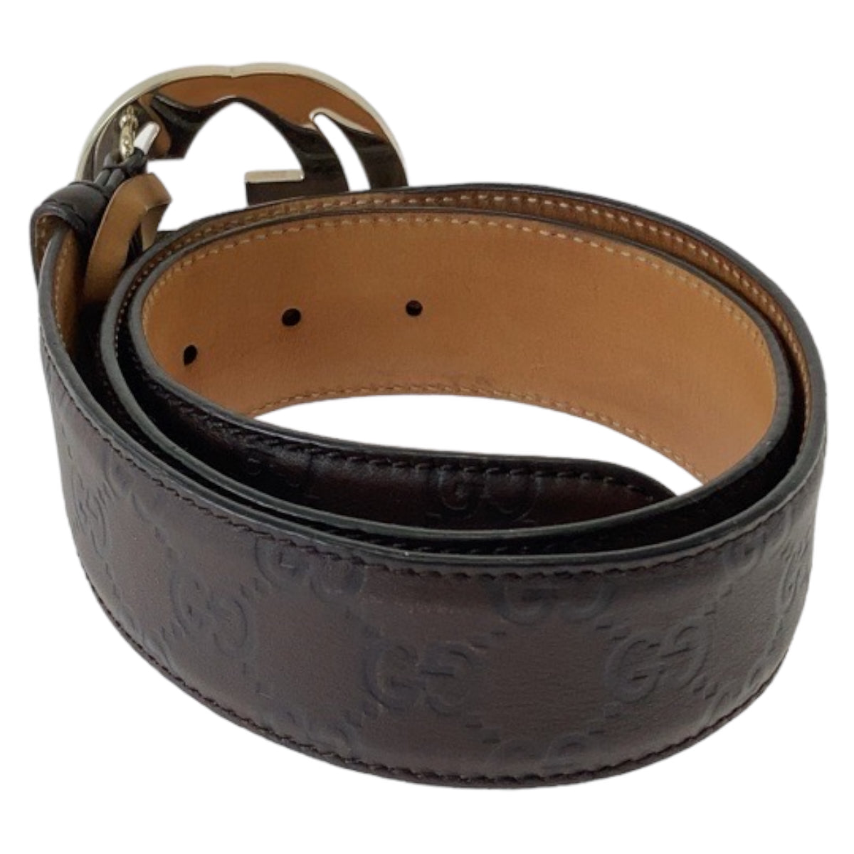 Gucci Leather Interlocking Belt Brown Gold Hardware in Very Good Condition