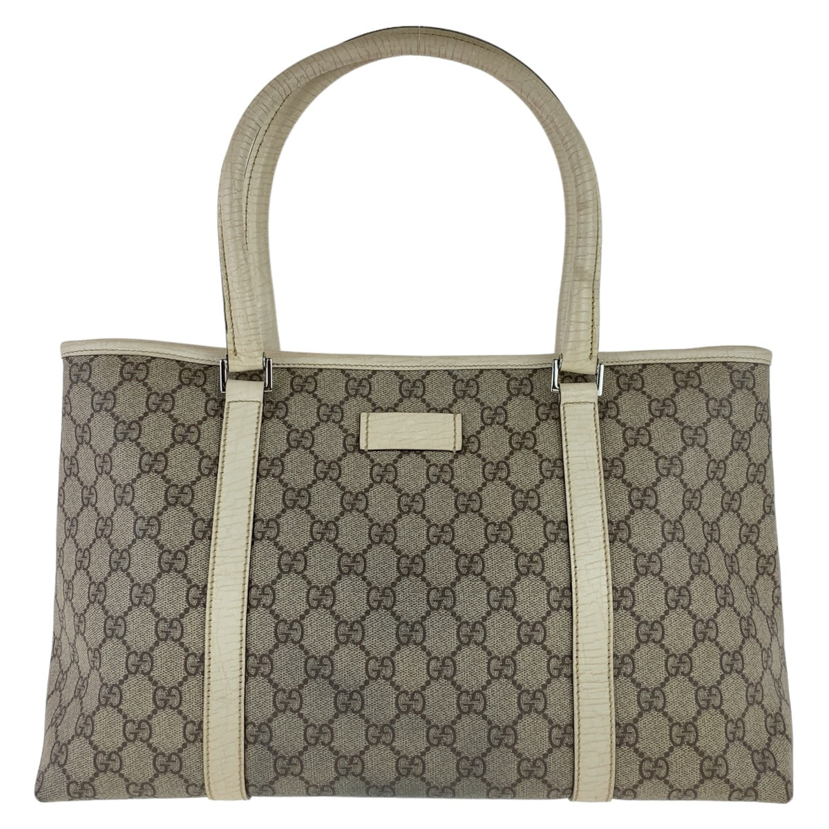 Gucci GG Supreme Canvas Tote Bag Beige Ivory Silver Hardware in Very Good Condition