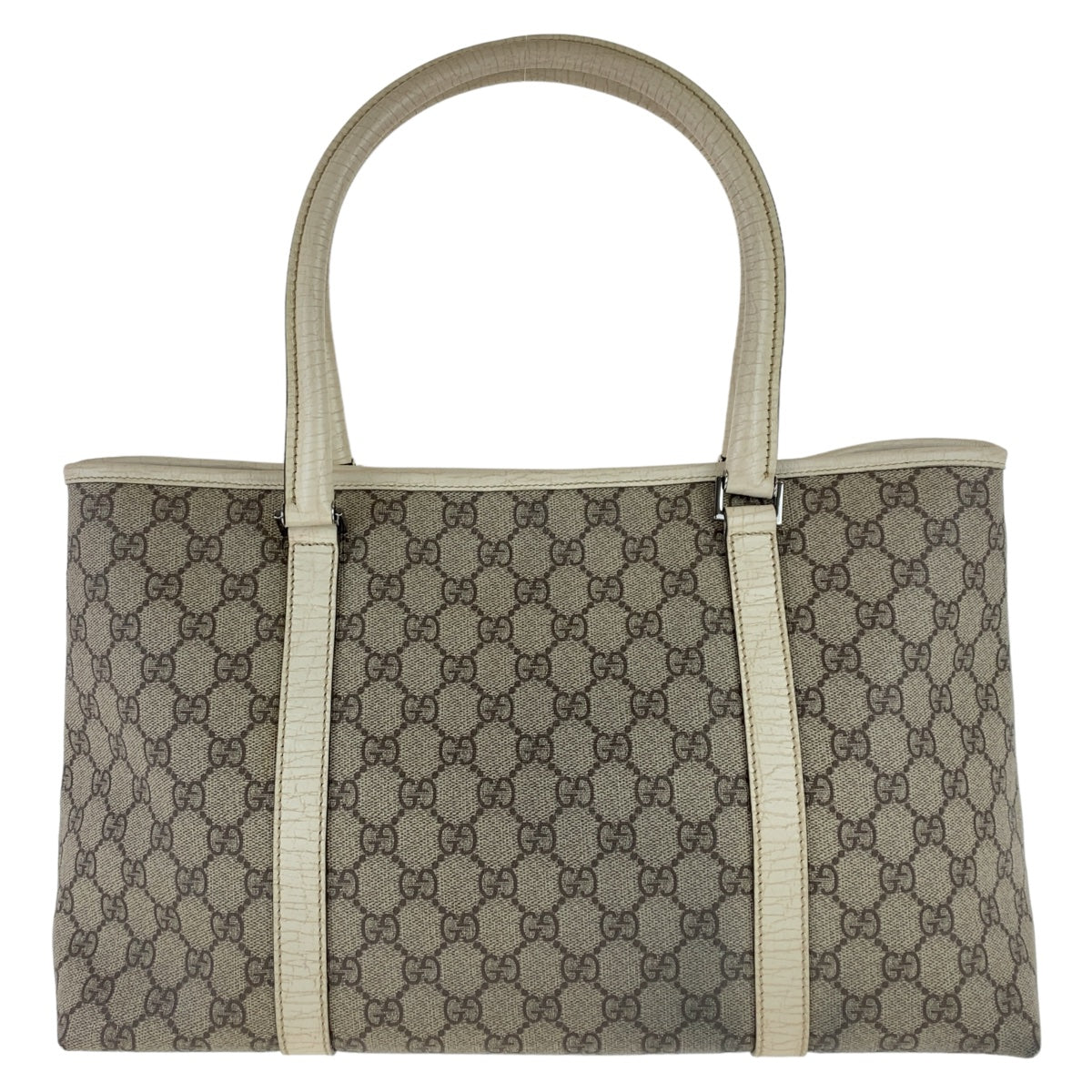 Gucci GG Supreme Canvas Tote Bag Beige Ivory Silver Hardware in Very Good Condition