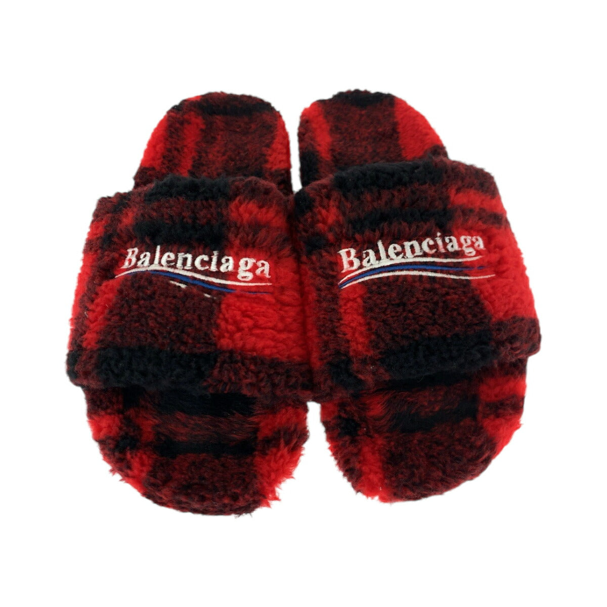 Balenciaga Fur Slide Checkered Slippers