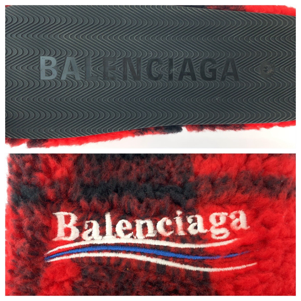 Balenciaga Fur Slide Checkered Slippers