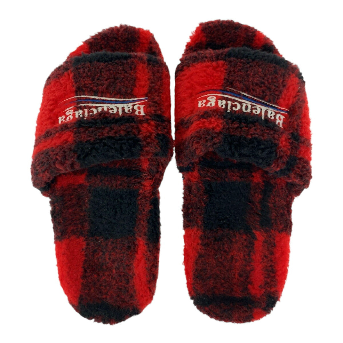 Balenciaga Fur Slide Checkered Slippers