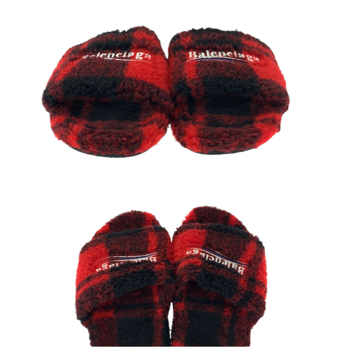 Balenciaga Fur Slide Checkered Slippers