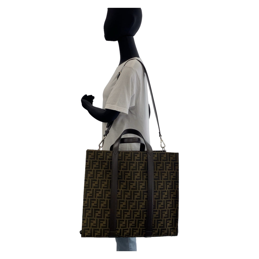 Fendi Zucca Canvas Leather Tote Bag in Excellent Condition