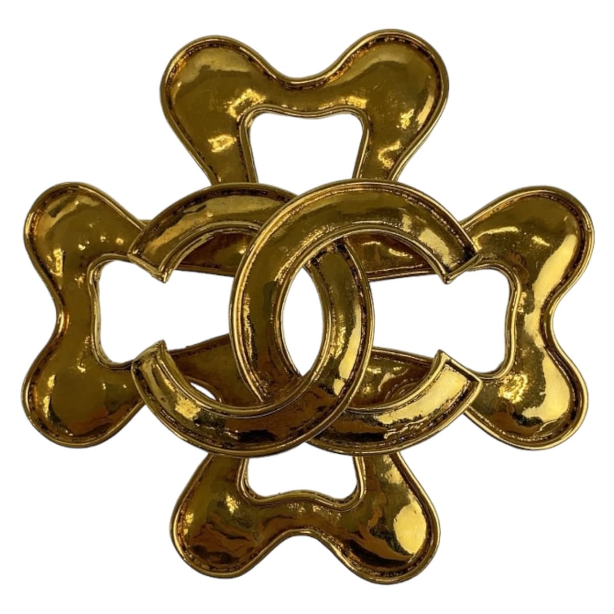 Chanel Vintage Clover Motif Metal Brooch