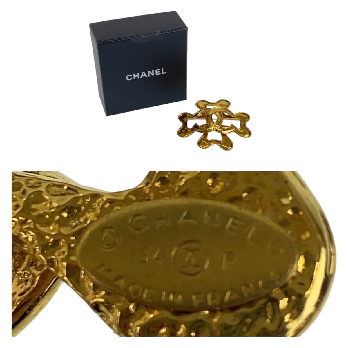 Chanel Vintage Clover Motif Metal Brooch