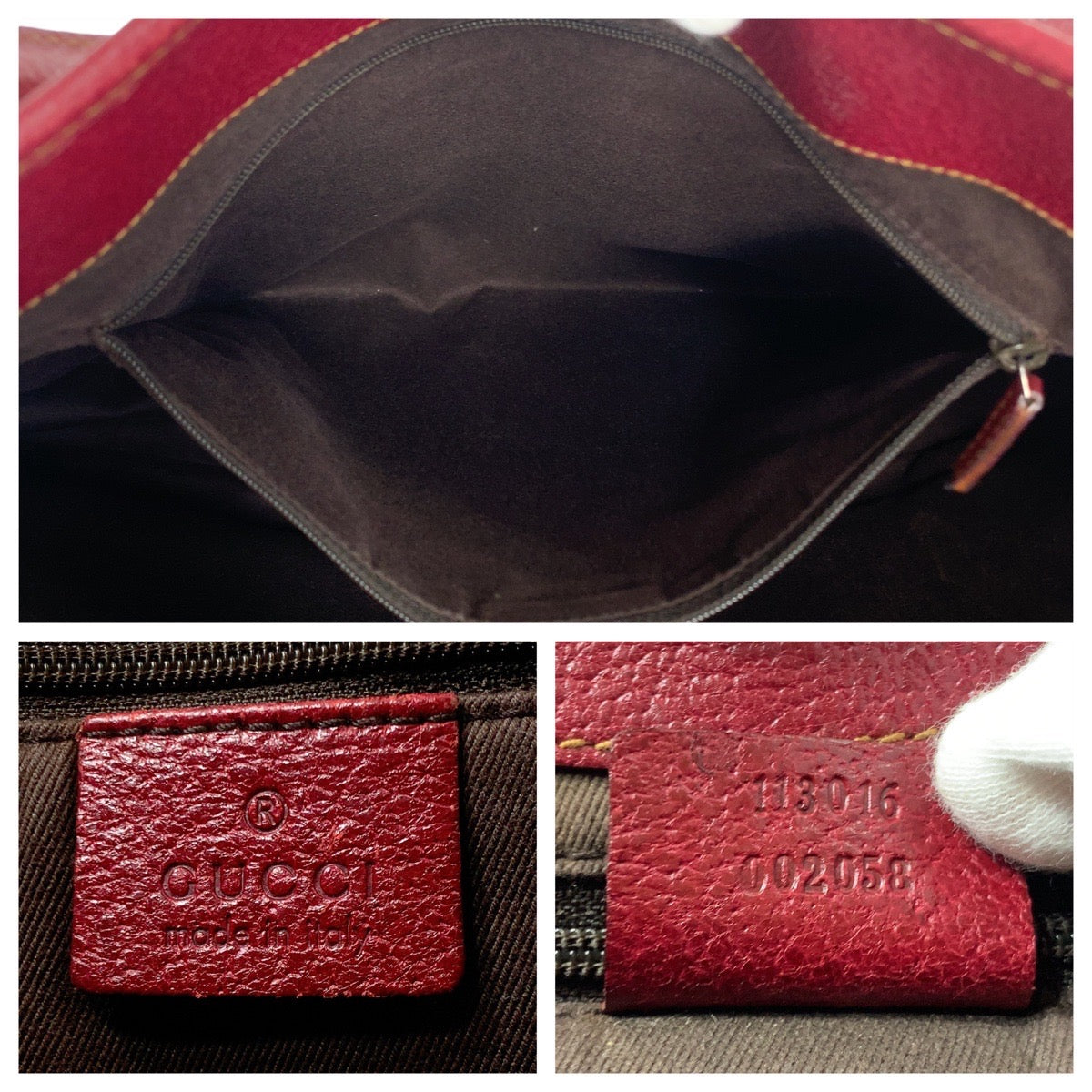 Gucci GG Canvas Leather Brown Red Tote Bag