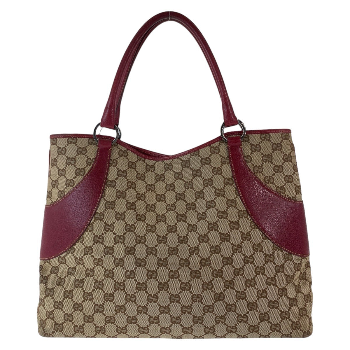 Gucci GG Canvas Leather Brown Red Tote Bag