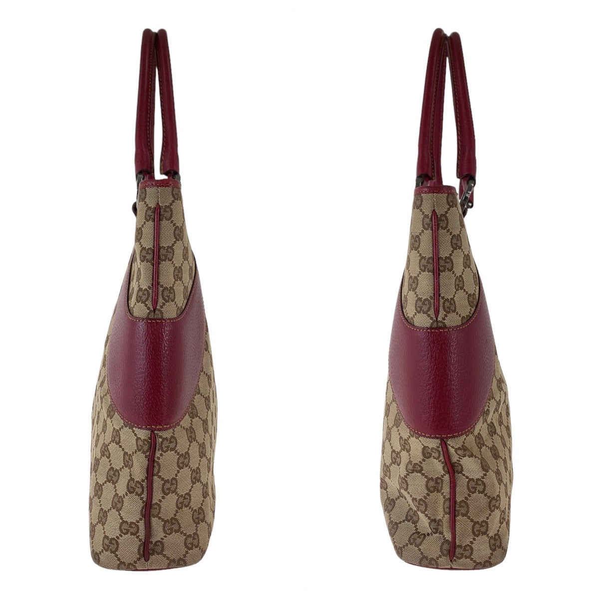 Gucci GG Canvas Leather Brown Red Tote Bag