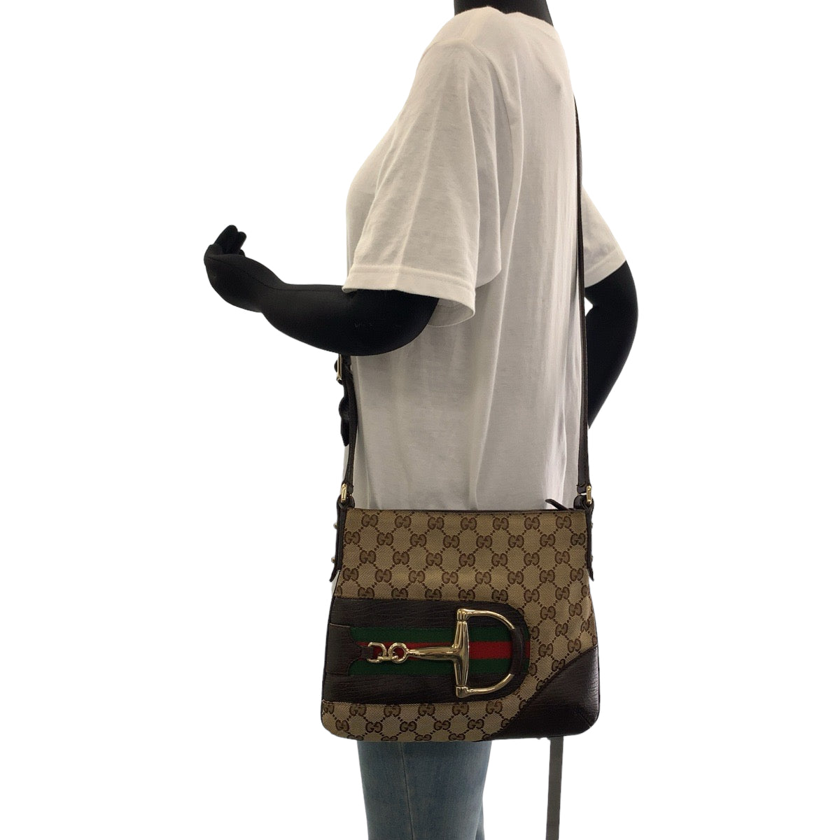 Gucci GG Canvas Horsebit Shoulder Bag 141506 in Very Good Condition