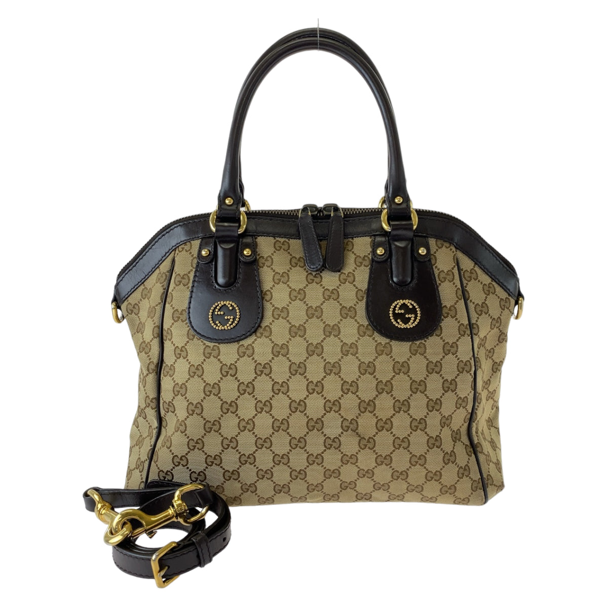 Gucci Interlocking Brown Gold Hardware GG Canvas Tote Bag in Very Good Condition