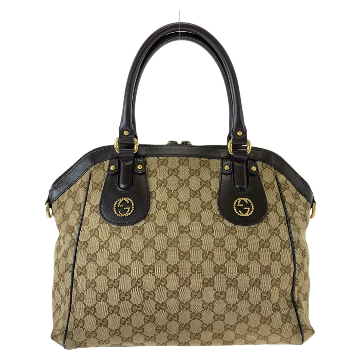 Gucci Interlocking Brown Gold Hardware GG Canvas Tote Bag in Very Good Condition