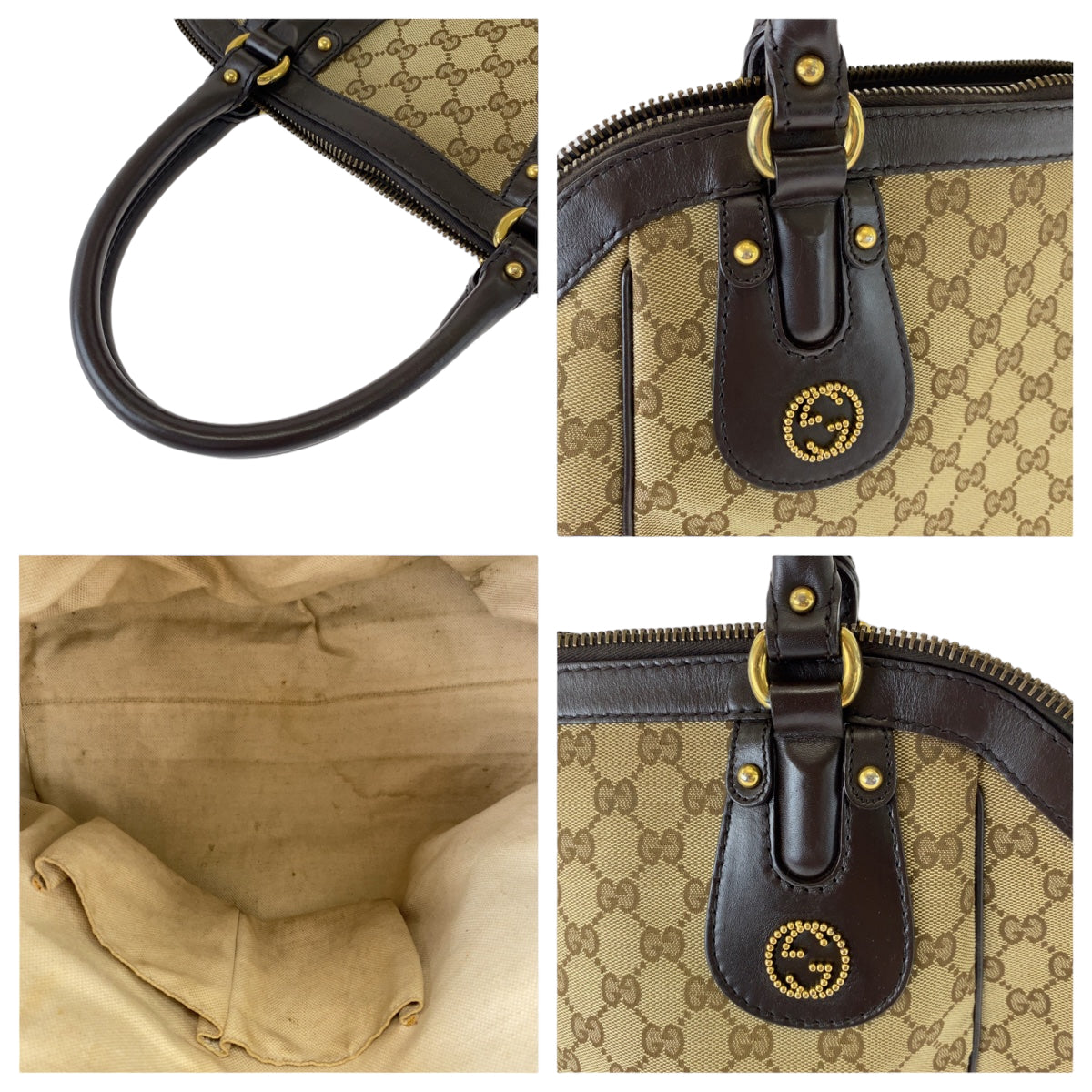 Gucci Interlocking Brown Gold Hardware GG Canvas Tote Bag in Very Good Condition