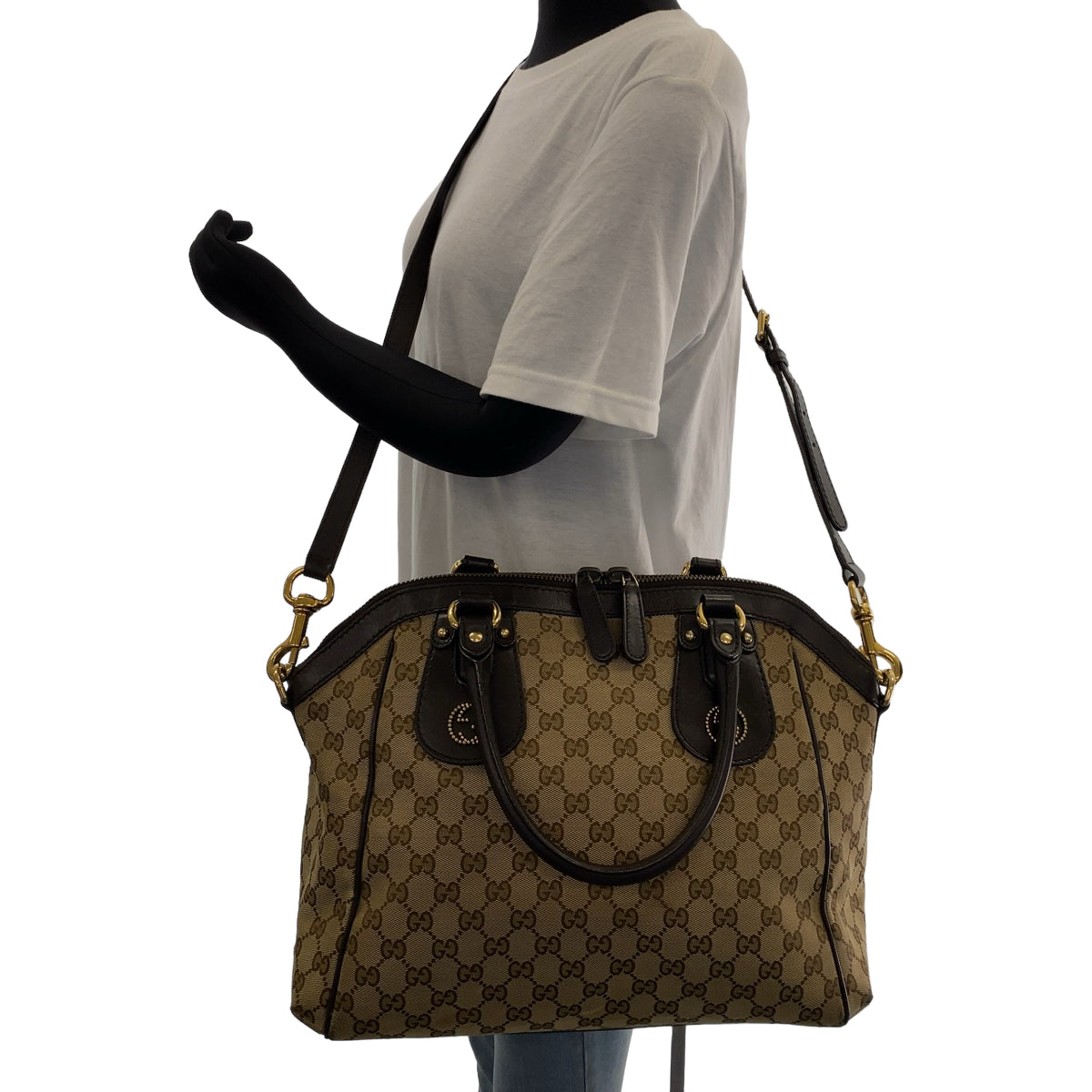 Gucci Interlocking Brown Gold Hardware GG Canvas Tote Bag in Very Good Condition