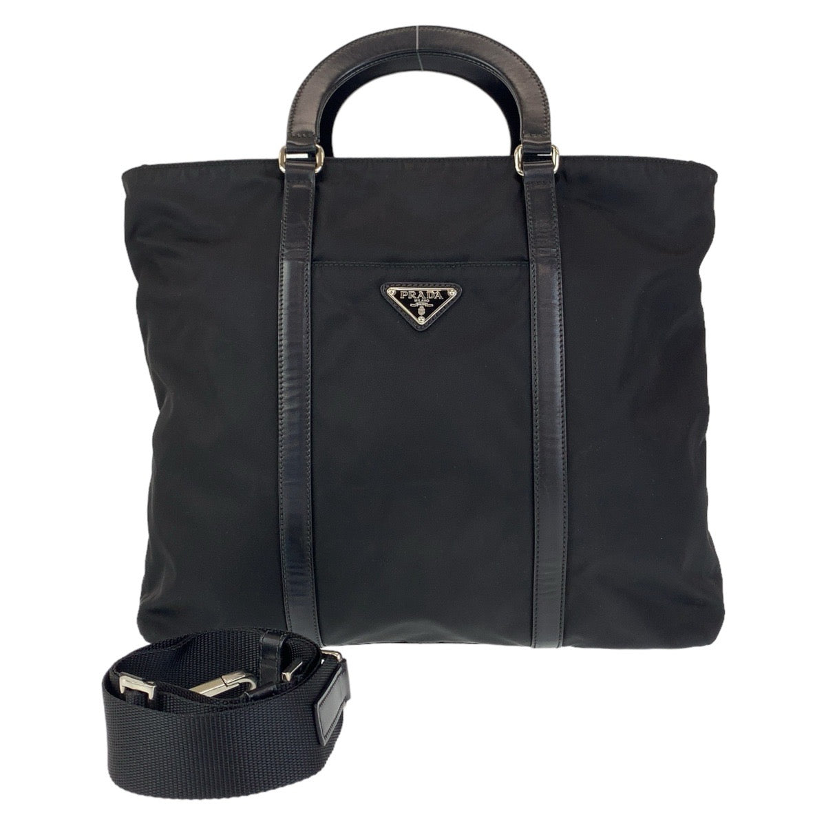 Prada Nylon Leather Tessuto Logo Tote Bag