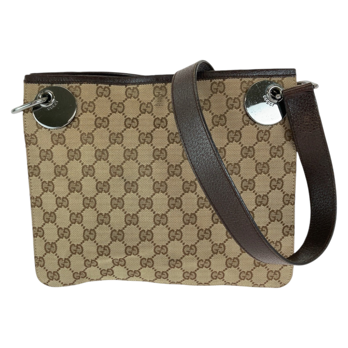 Gucci Eclipse Brown Silver GG Canvas Shoulder Bag