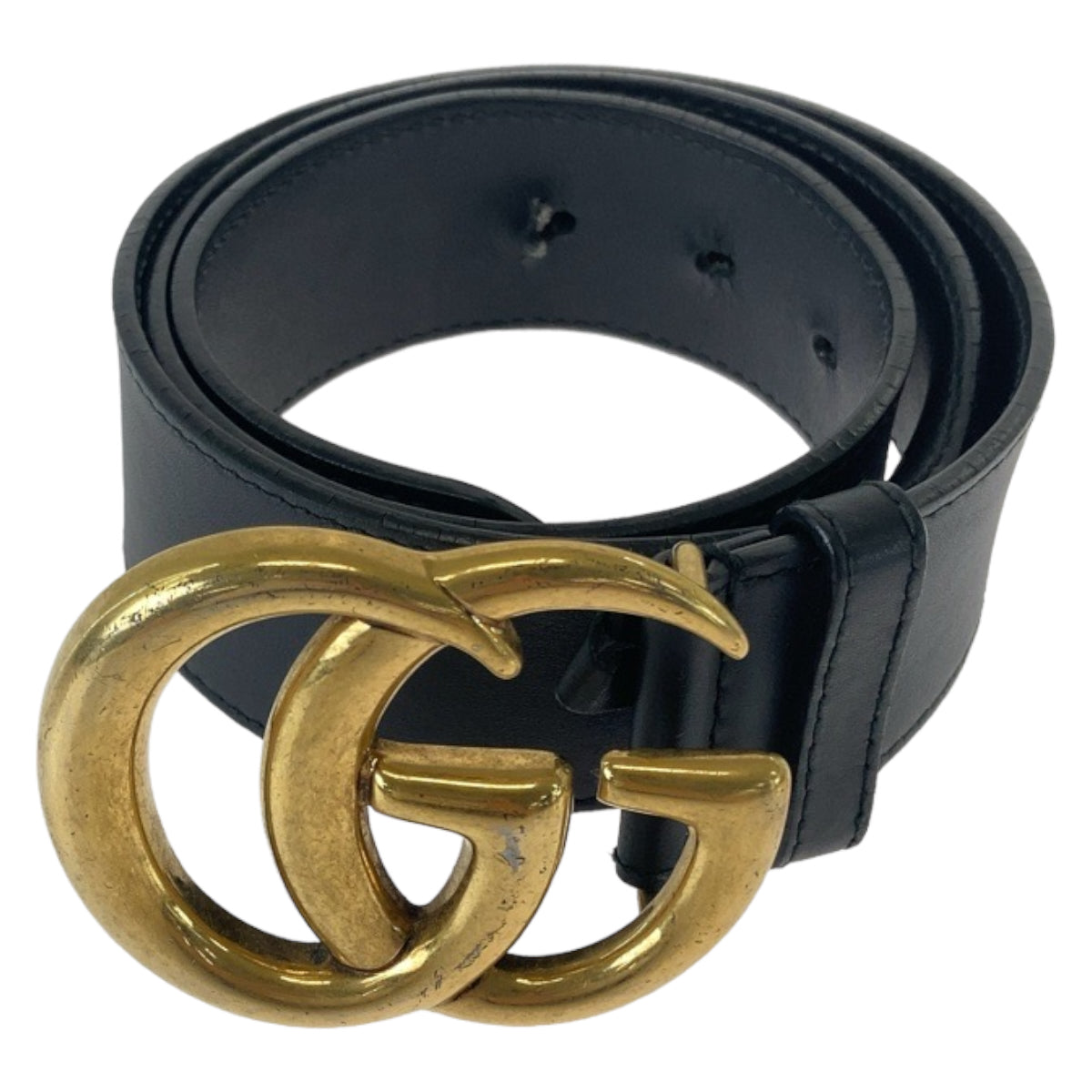 Gucci GG Marmont Leather Belt Black Gold Hardware Unisex in Very Good Condition