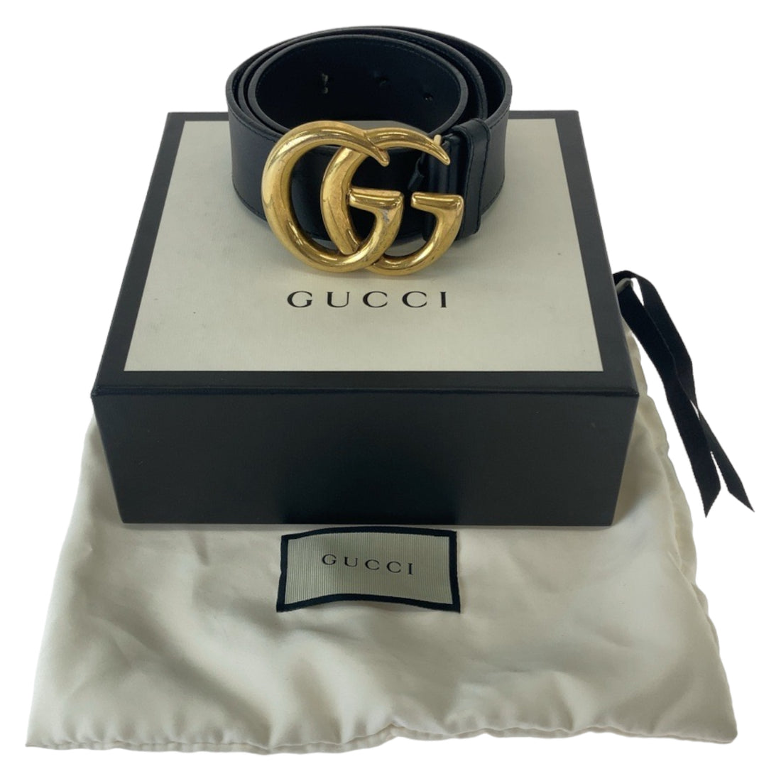 Gucci Leather GG Marmont Belt Black Gold