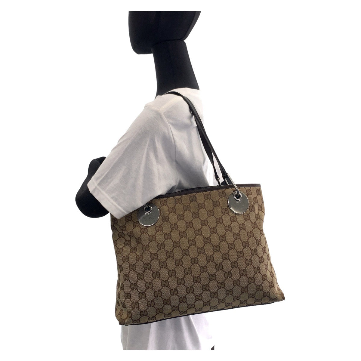 Gucci GG Canvas/Leather Tote Bag 120837 in Very Good Condition