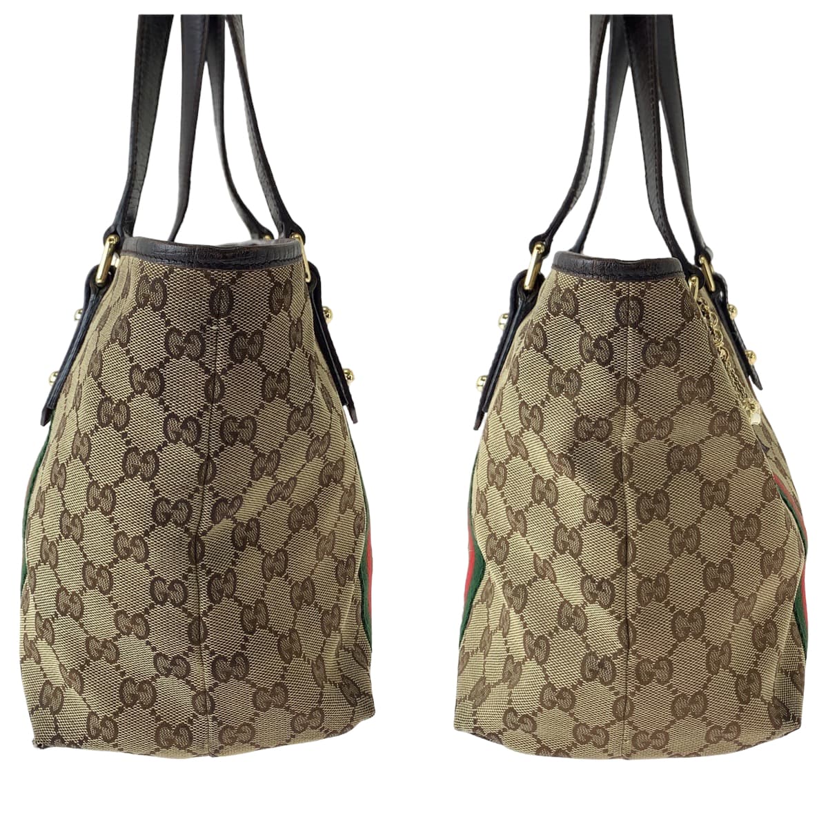 Gucci GG Canvas Brown Red Gold Tote Shoulder Bag