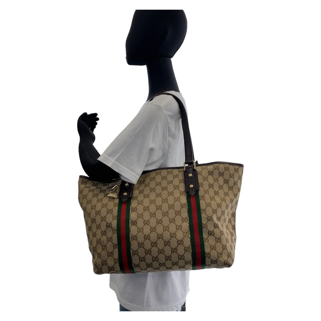 Gucci GG Canvas Leather Tote Bag