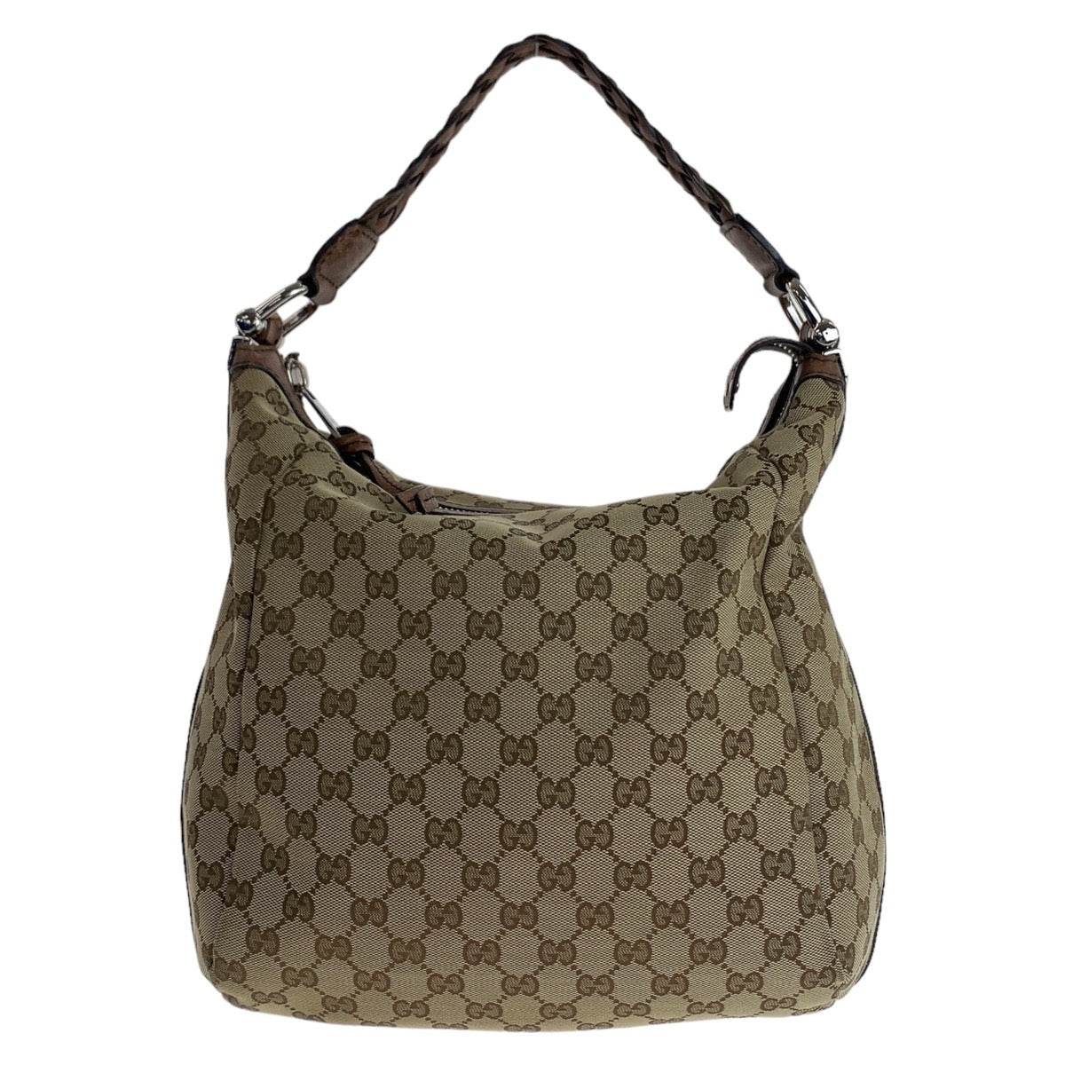 Gucci Bamboo GG Canvas Leather Shoulder Bag in Very Good Condition