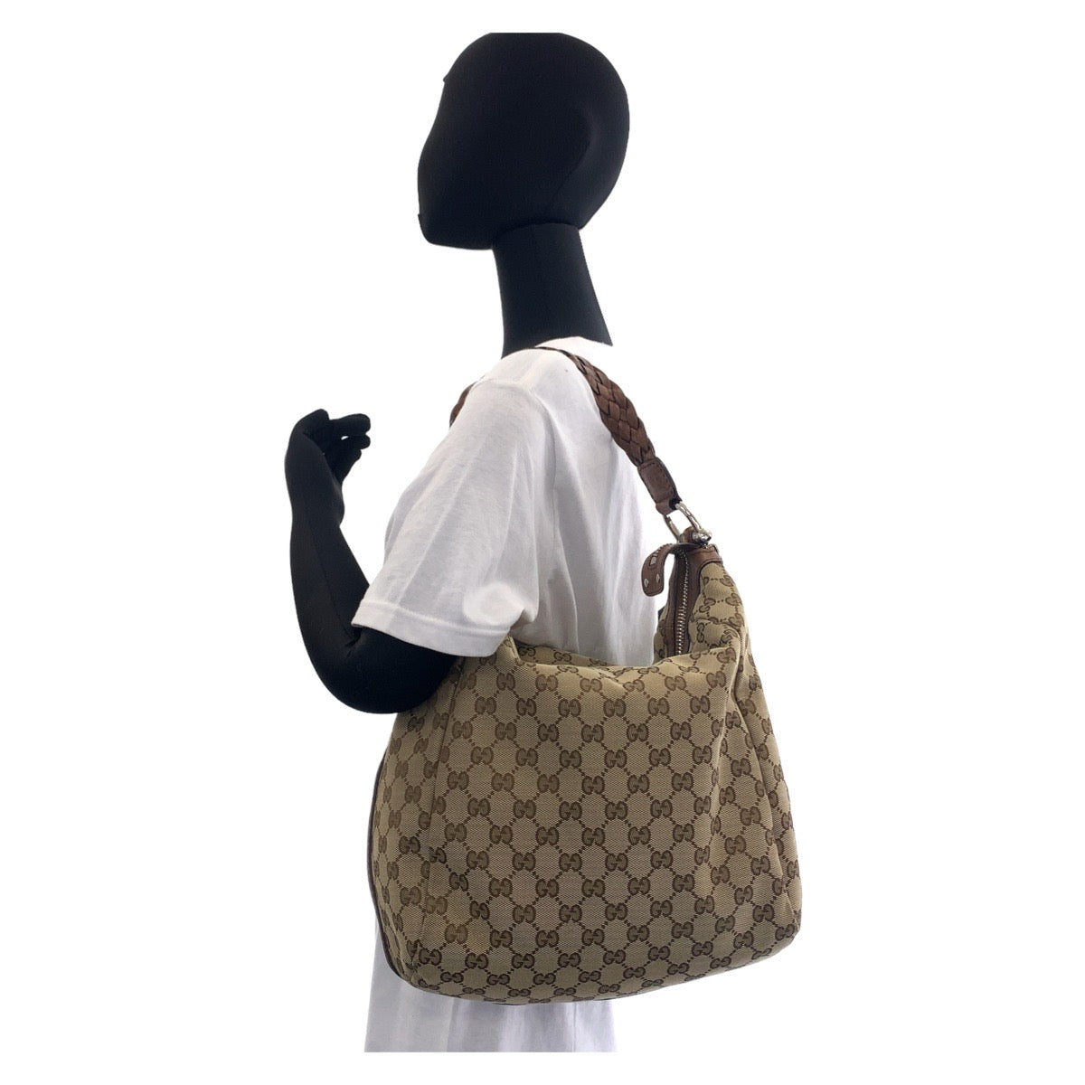 Gucci Bamboo GG Canvas Leather Shoulder Bag in Very Good Condition