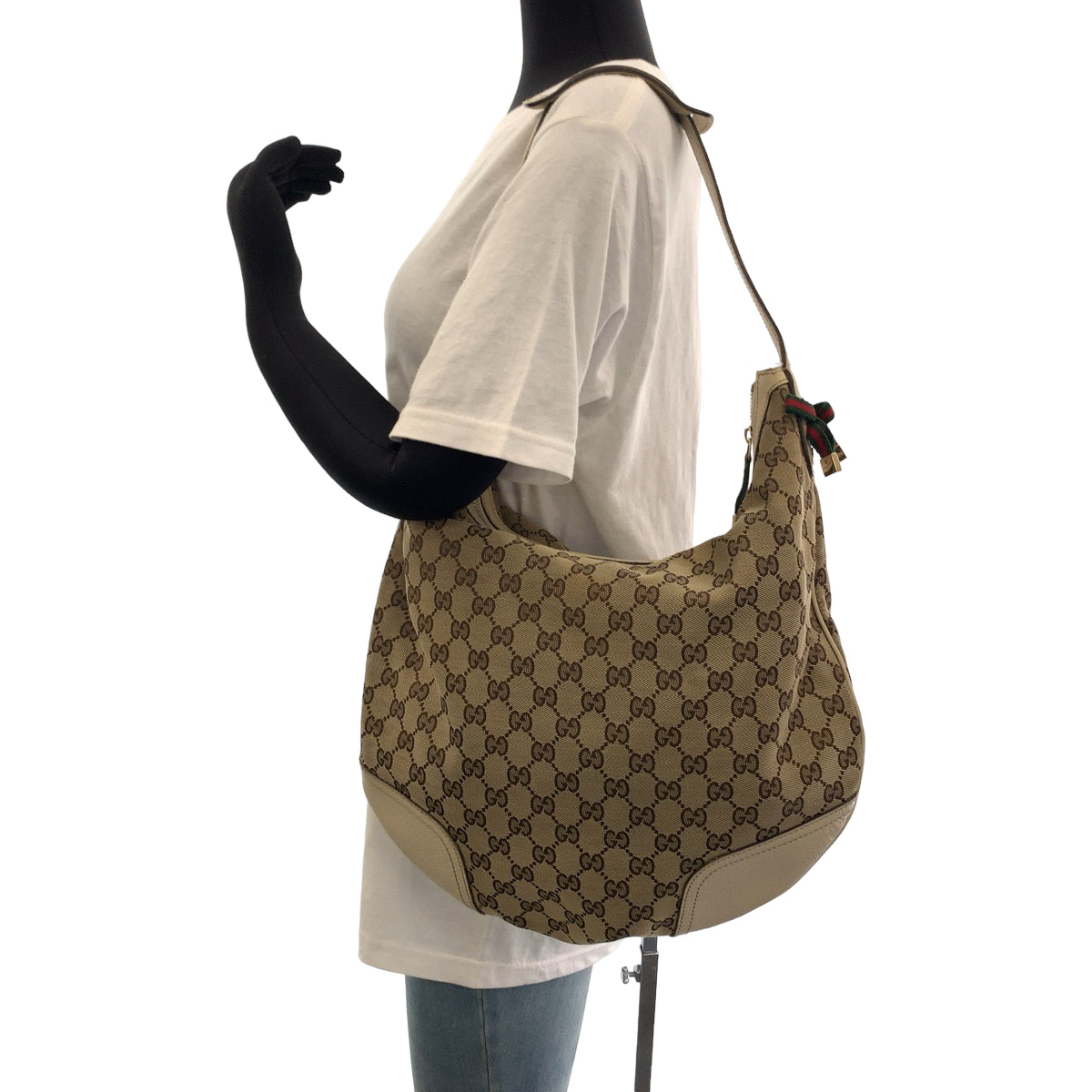 Gucci Princy GG Canvas Shoulder Bag Beige Brown in Very Good Condition